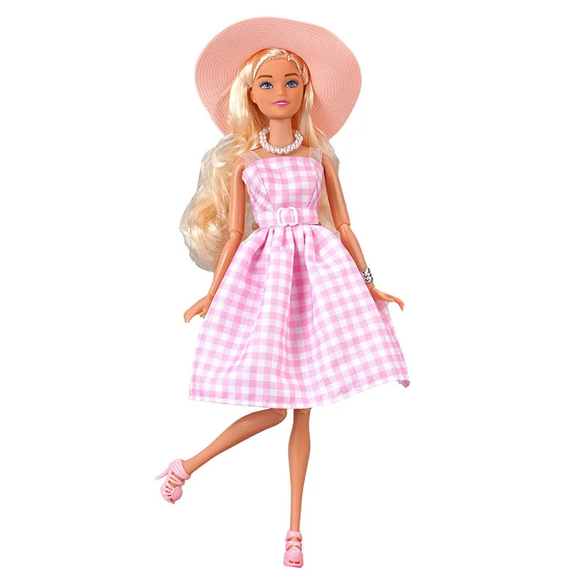 Vestido rosa de 30cm, roupas para boneca barbie 1/6, roupa de festa à noite