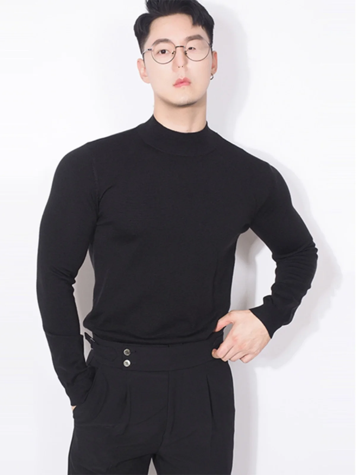 

Faionable Korean Sle Men's Knitted Sweater f High Collar Slim Fit mid Ne Overhead Bla Base Layer irt Trendy Oute...