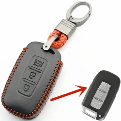 Genuine Leather 3Button Smart Key Case Cover For Hyundai I35 Sonata Elantra For Kia Ray K2 K5 New Sportage