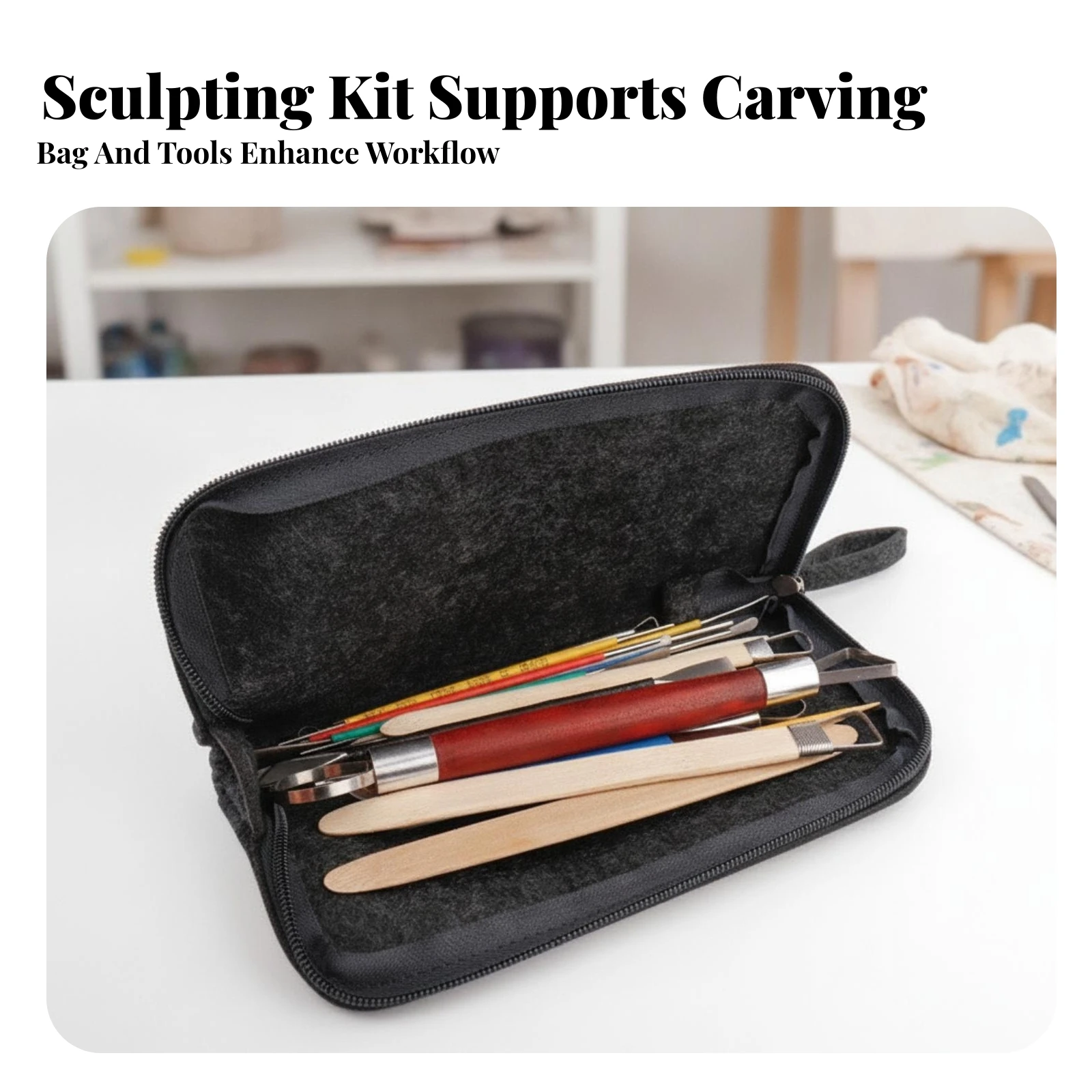 Sculpting Tool Kit with Zippered Pouch Portable Clay Sculpting Set with Felt Case Pottery Tool Set with Organizer Practical