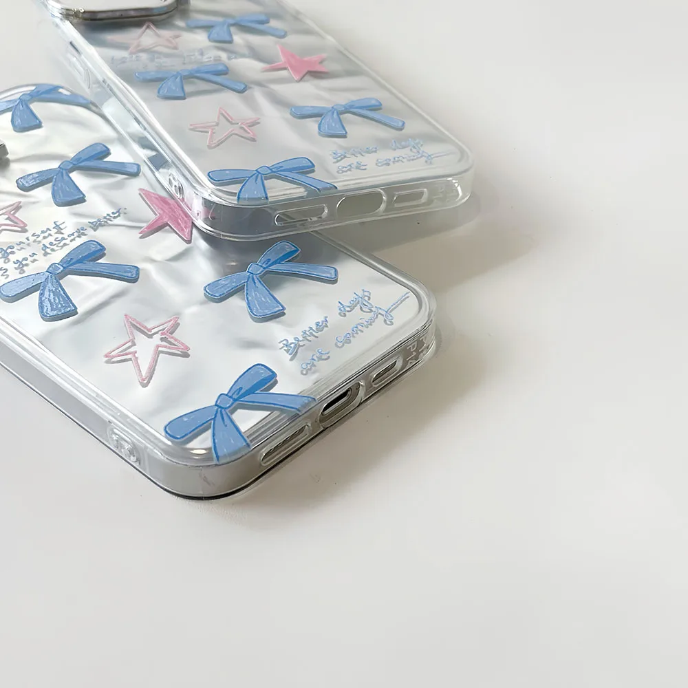 Модный чехол со звездами, бантом, граффити, гальваническим покрытием, серебристые складки, чехол для телефона iPhone 14 13 11 Pro 12 15 Pro Max, крышка кронштейна объектива