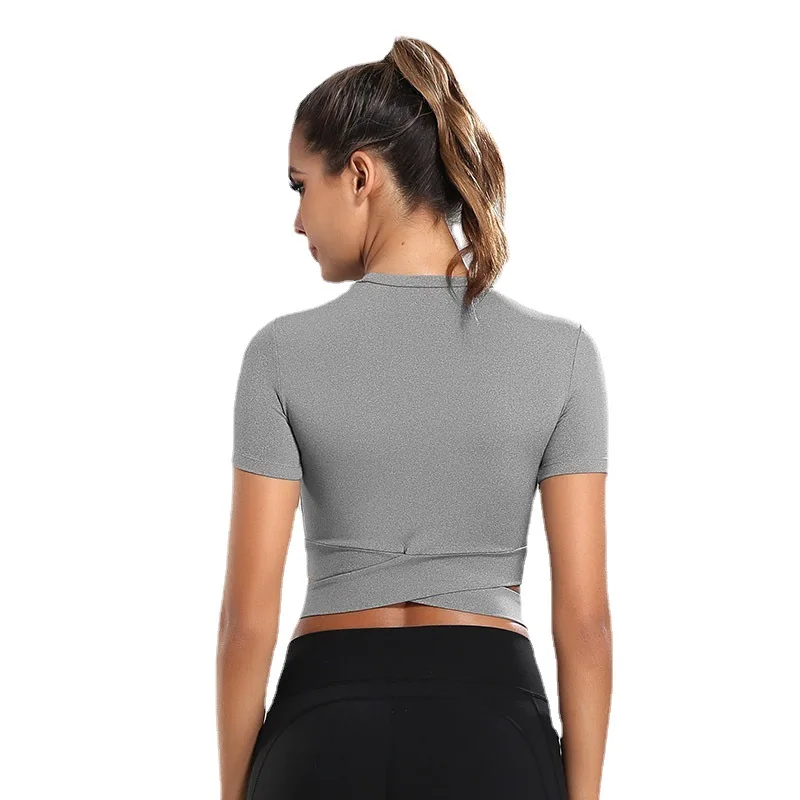 Crop Tops Women Yoga T-shirts Solid Sports Top Long Sleeve Running Shirts Sexy Exposed Navel Quick Dry Fitness Gym Sport Wear