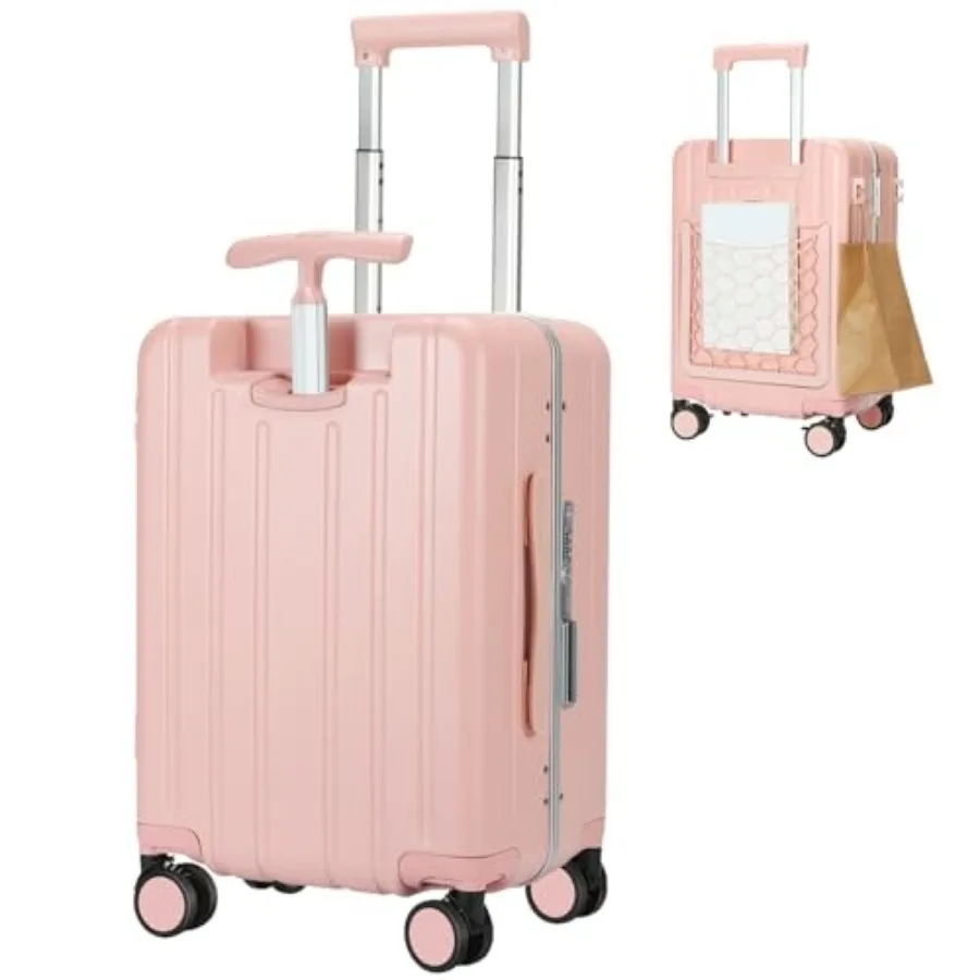 

Carry On Luggage Double Handle Suitcase with Net Pocket, Hard Shell Spinner Wheels Luggage with TSA LockandSeat Belt, 20 inch