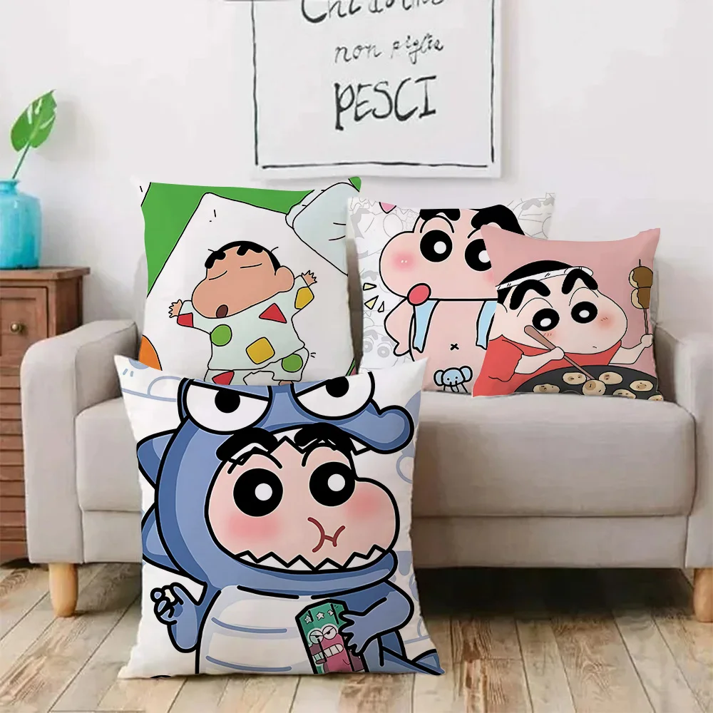 Anime Lovely Crayons Shinchans Pillow Covers Cartoon Sofa Decorative Home Double-sided Printing Short Plush Cute Cushion Cover