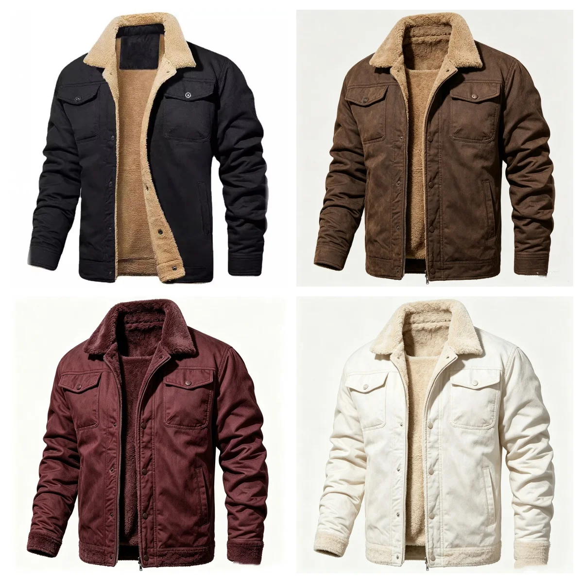 Vintage Winter Men's Bomber Jacket High-quality Plush Thicken Wool Cargo Lapel Button-up Thick Warm Coat for Men Outwear 5XL