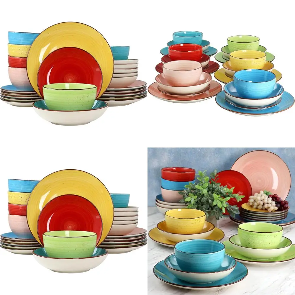 

Красочный набор посуды из 24 предметов: круглые тарелки из керамогранита