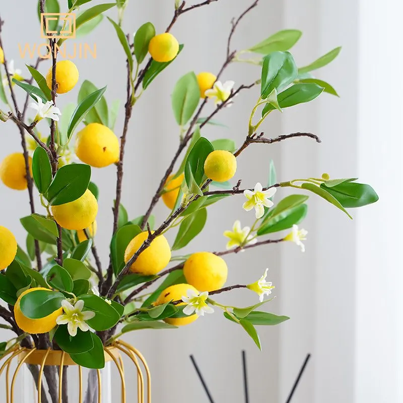 Lemon Branches With Fruit Simulation Green Plants Fresh Home Decoration Photo Props Plastic Fruit Flower Arrangement Fake Flower