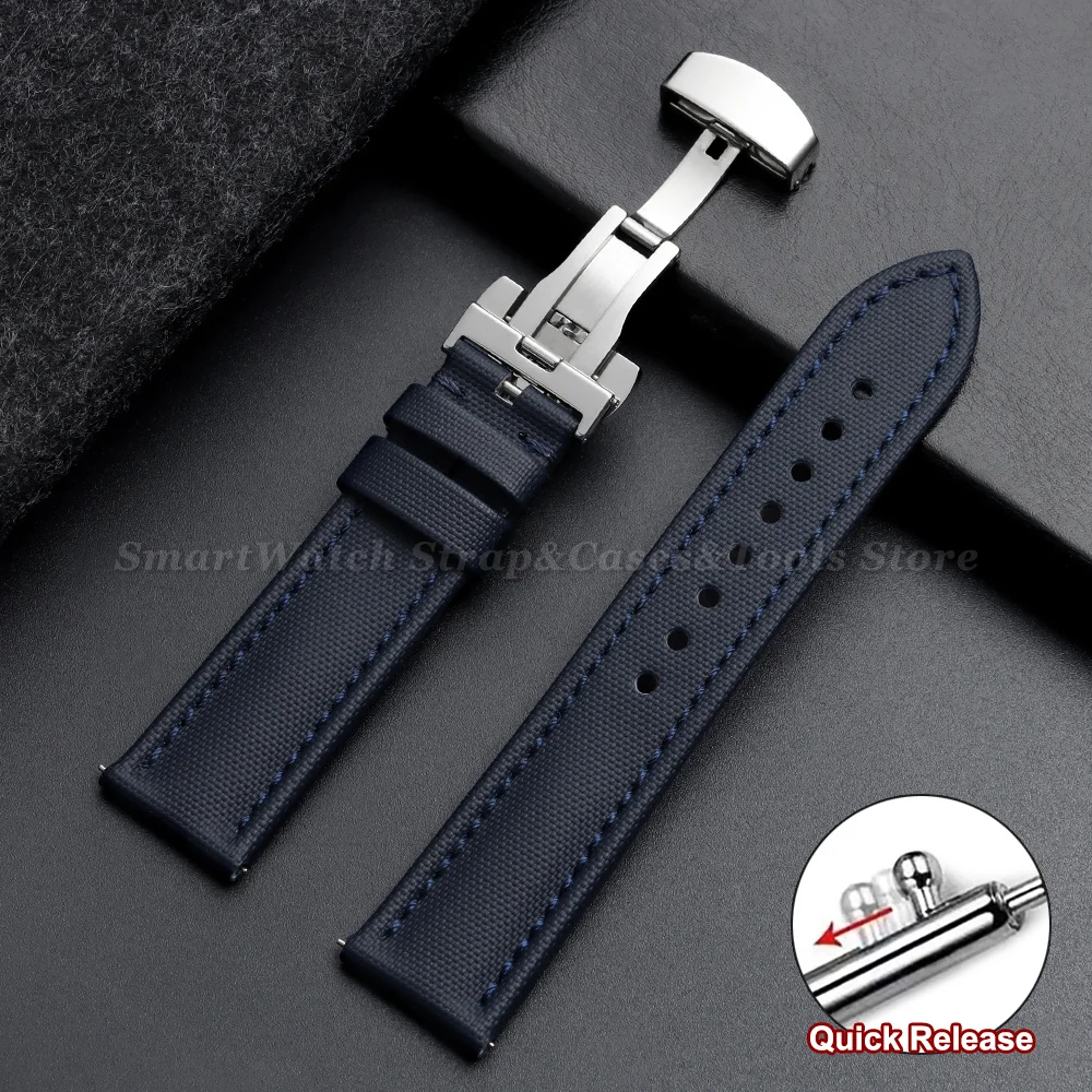 18/19/20/21/22mm Business Segeltuch-Uhrenarmband für Omega mit Schmetterlingsverschluss, Wasserdichtes Armband für Seiko mit Schnellverschluss – Detail 17