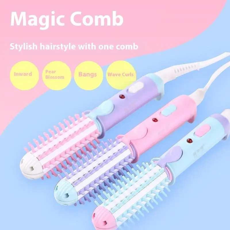 2 In 1 Mini Electric Hair Straightening Curling Iron Set 220V Scald Proof Ionic Hot Comb Hair Styler Travel Hair Styling Tools