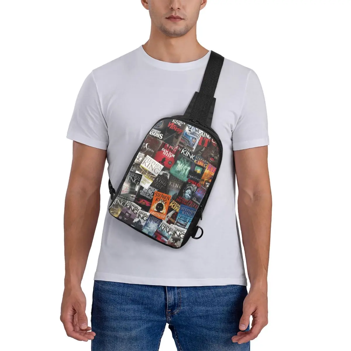 

Stephen King Book Covers, Horror Bookworm Chest Bag Crossbody Backpack Sling Shoulder Bag For Men Travel Hiking Daypack