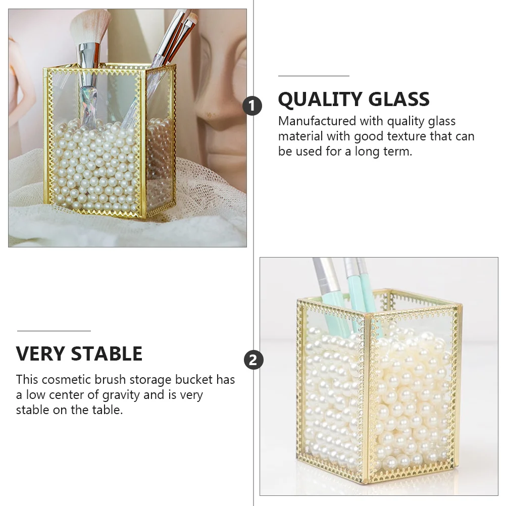 

1Pcs Glass Brush Storage Box Stable Low Center Gravity Makeup Brush Container Transparent Desk Organizer for Home Dorm