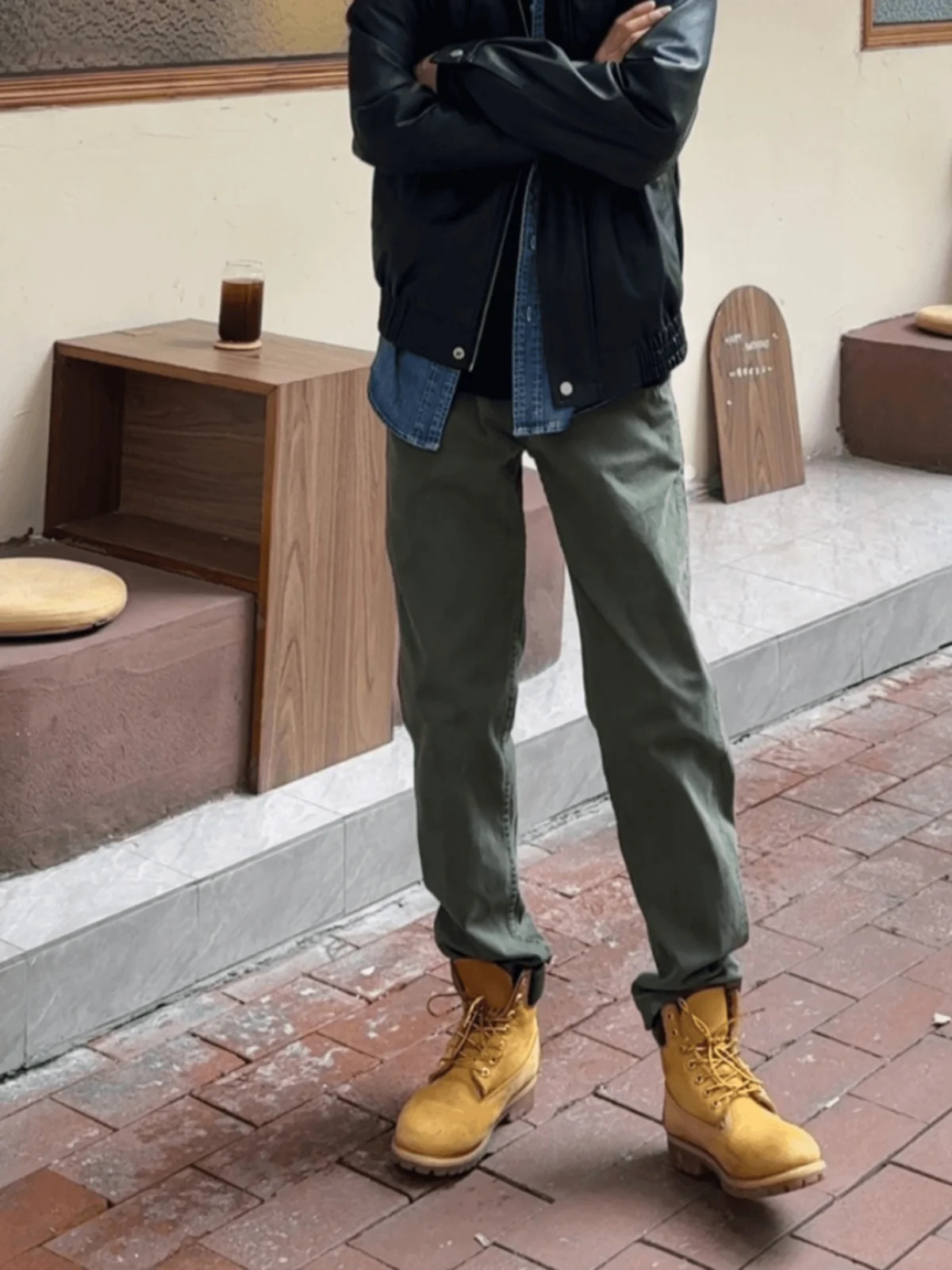 

Slim Straight Casual Pants for Men in Military een Vintage Logging Workwear Sle Yellow Boots Matching Autumn Cotto...