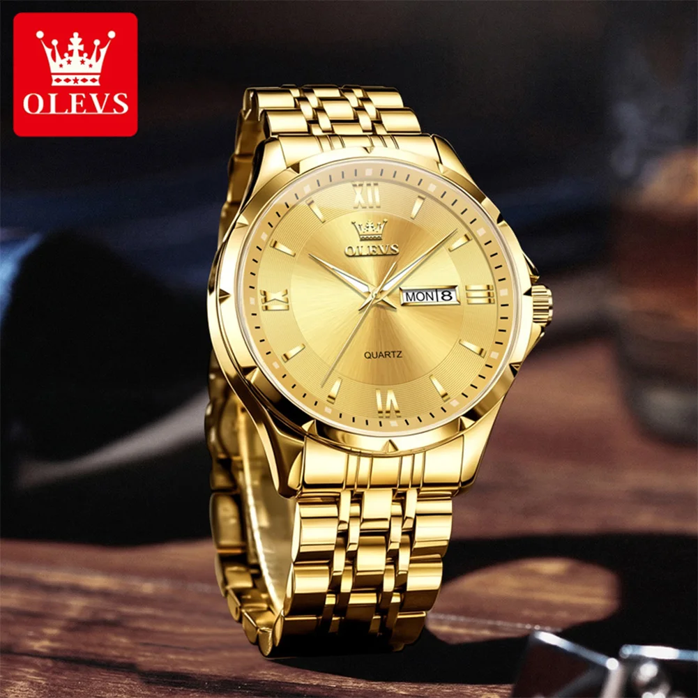 OLEVS Watches Man Original Sports Quartz Watch Waterproof Luminous Day-Date Watches For Man Stainless Steel With Free Belt 2716