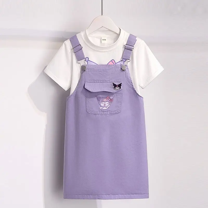 

Sanrio kawaii anime peripheral girls suspender skirt suit daily casual clothing summer girls short-sleeved dress two-piece set