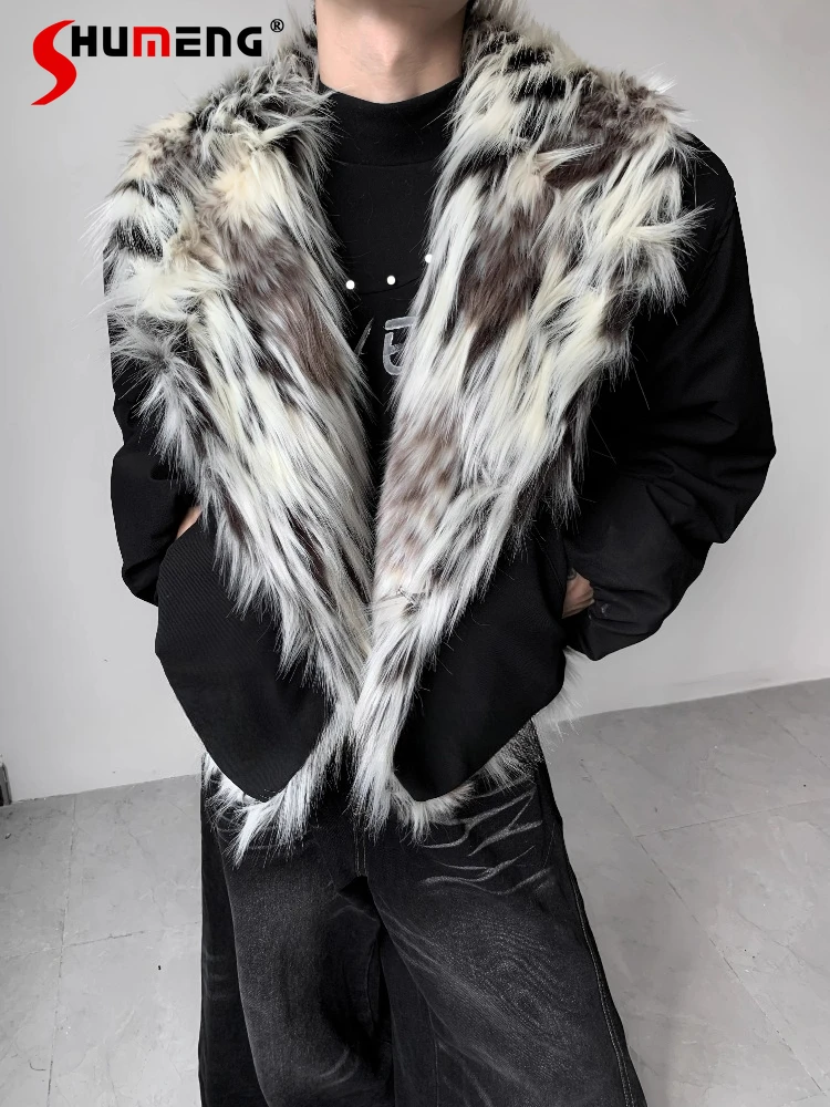 سترات رجالية فاخرة خفيفة كبيرة بياقة من الفرو الصناعي سترات رجالية شتاء 2025 جديدة راقية أنيقة سترات رجالية أنيقة وسيم #1