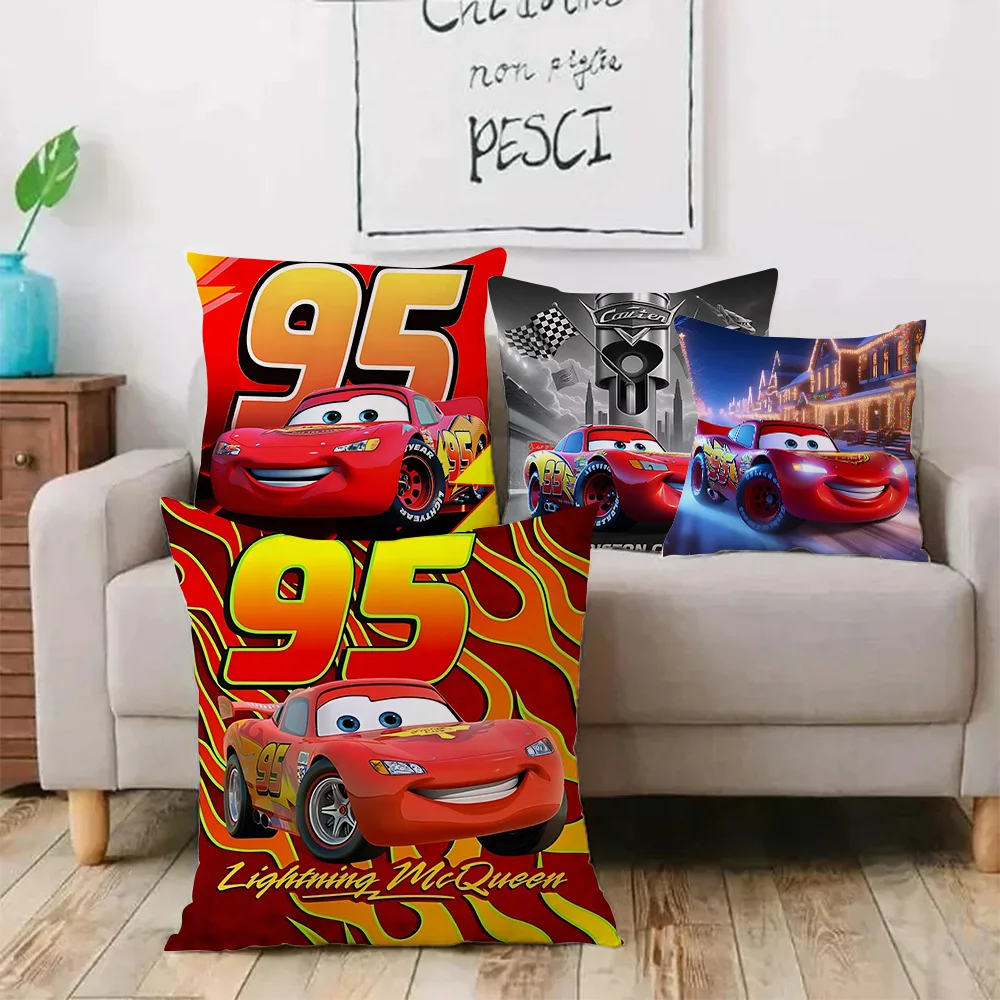 Car Lightning McQueens Pillow Covers Cartoon Sofa Decorative Home Double-sided Printing Short Plush Cute Cushion Cover