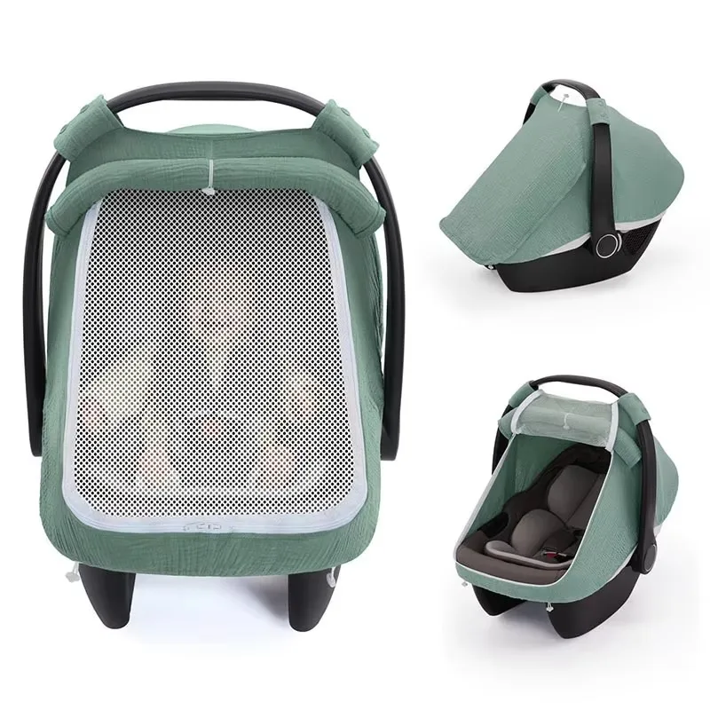 Baby Safety Seat Blanket Sunshade Dust Cover Cotton Gauze Protective Stroller Blanket Windshield Mesh Anti-mosquito Cover
