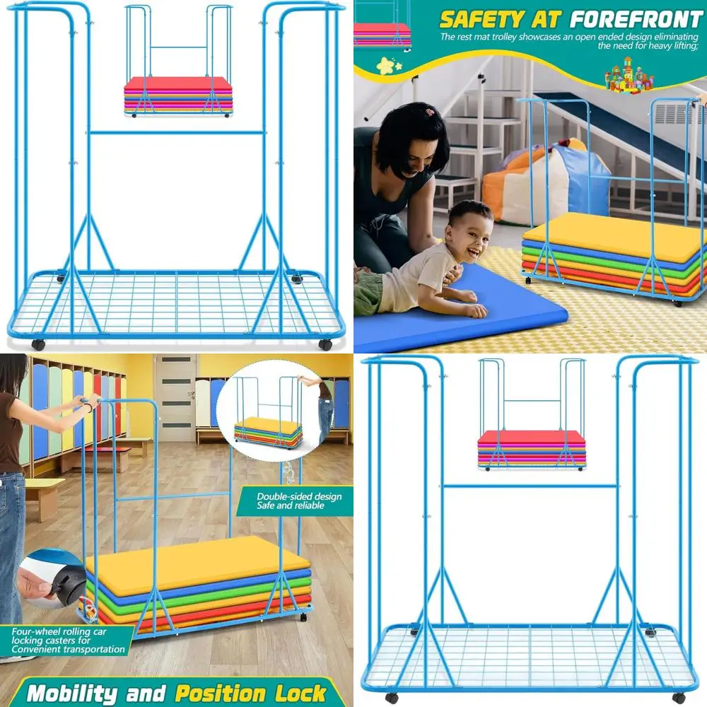 Carro portátil para colchoneta para dormir con almacenamiento para el tiempo de siesta en el aula