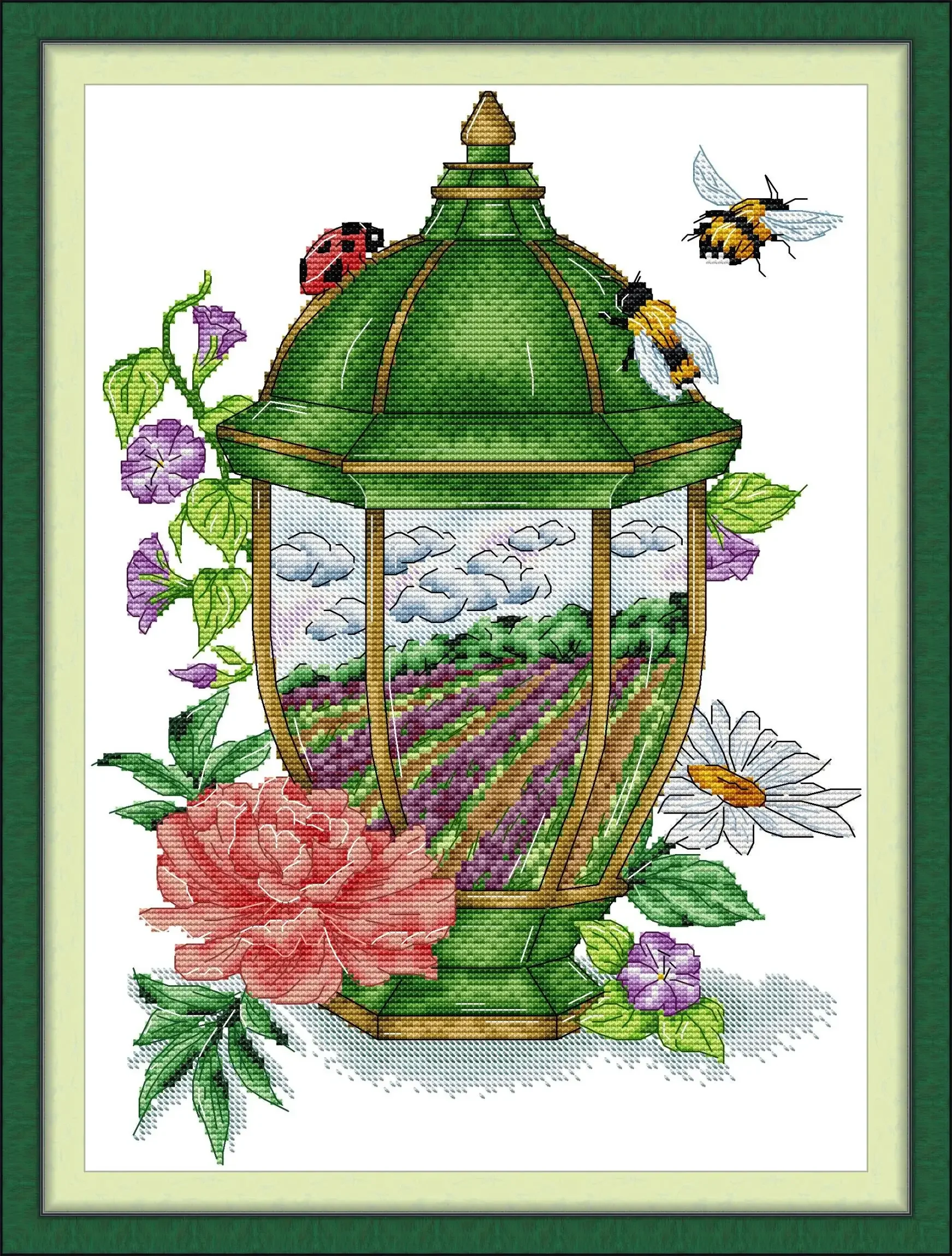 

Soulgift News Pre-Printed Cross Stitch Kit, Stamped Aida Fabric With DMC Threads, Embroidery Kit - Spring Lanterns