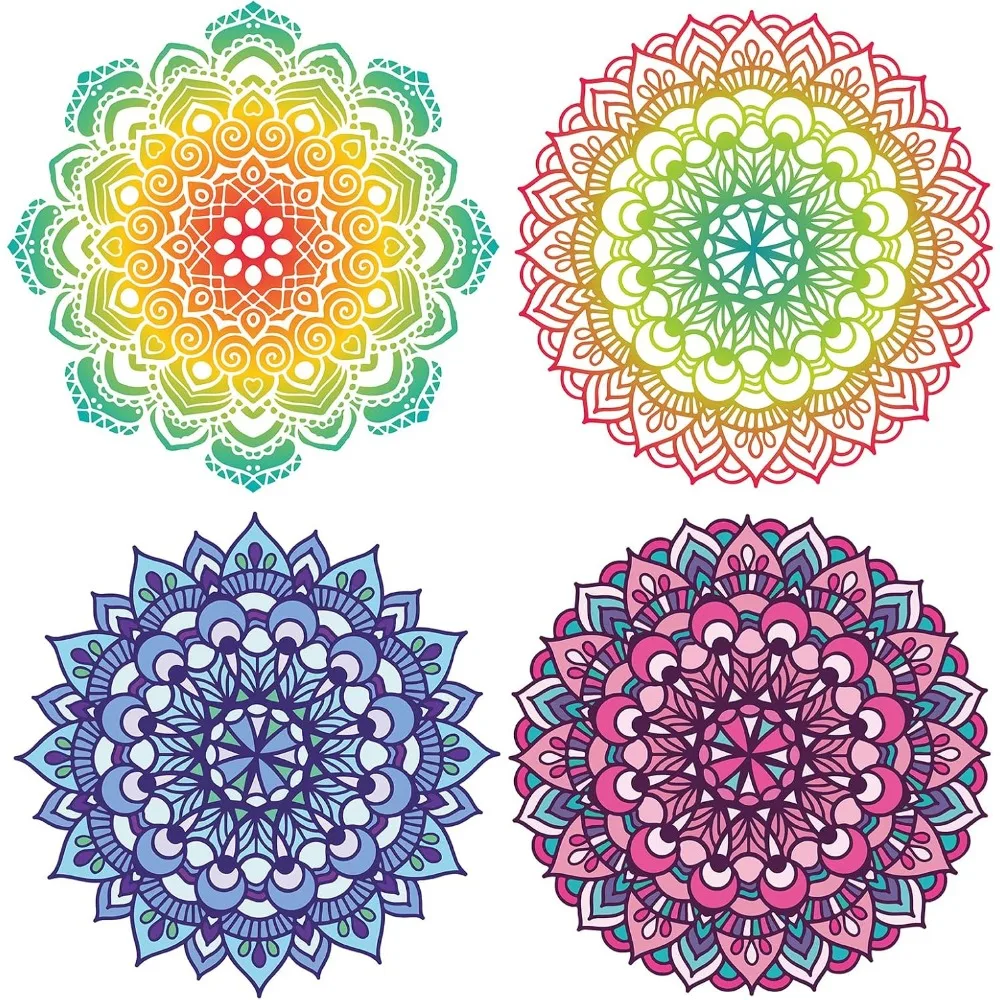 4PCS 6.3 Inch Flower of Life Window Decal Meditation Static Window Clings Colorful Mandala Non Adhesive Window Film Circle