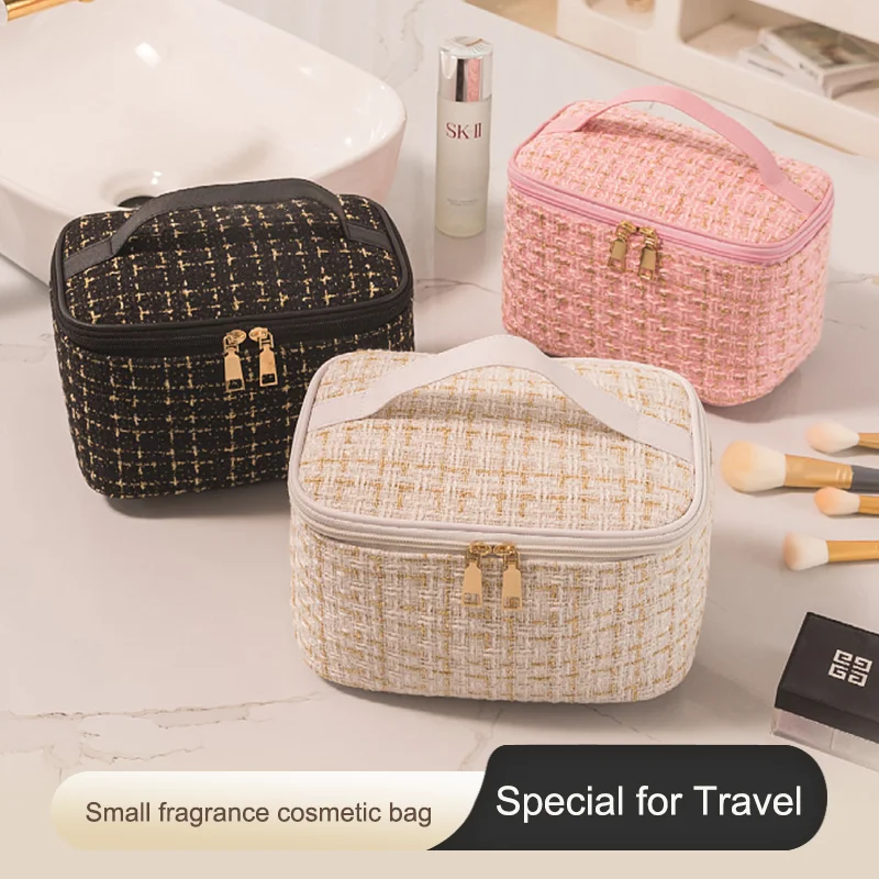 

Large Travel-specific Makeup Bag Portable Plaid Handheld Beauty Toiletry Cosmetics Bag Travel Bag Household Travel Wash Bag