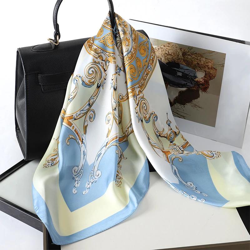 70cm Square Scarves for Lady Luxury Women Silk Scarf Fashion Print Neckerchief Satin Hair Ribbons Bandana Foulard Shawl 2023 New