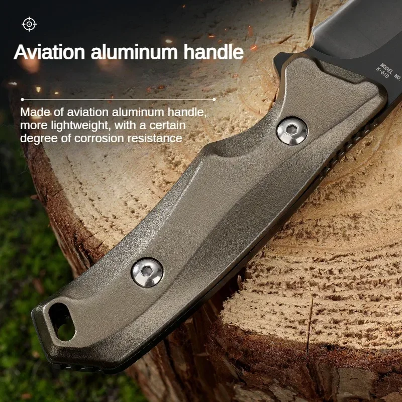 High end aluminum handle small knife, wilderness survival straight knife+sheath, outdoor camping barbecue EDC tool knife