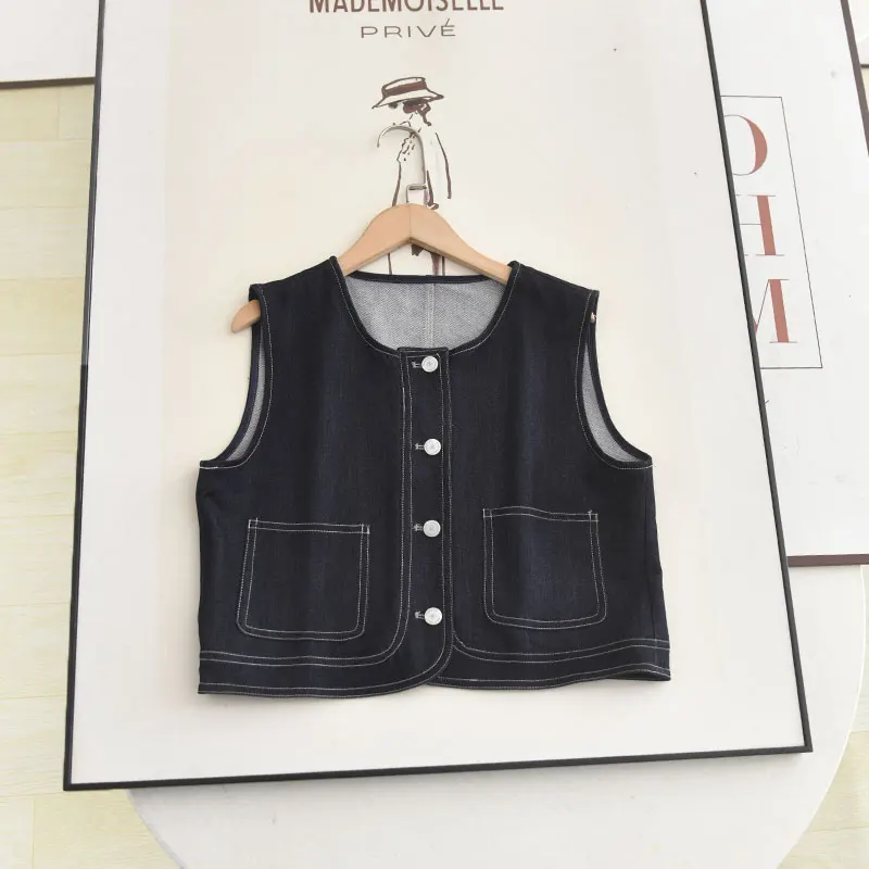 

Круглый джинсовый жилет для похудения Ne Jaet, лето 2021, домашний D, простой универсальный дизайн с вышивкой, кактусный размер, женская мода