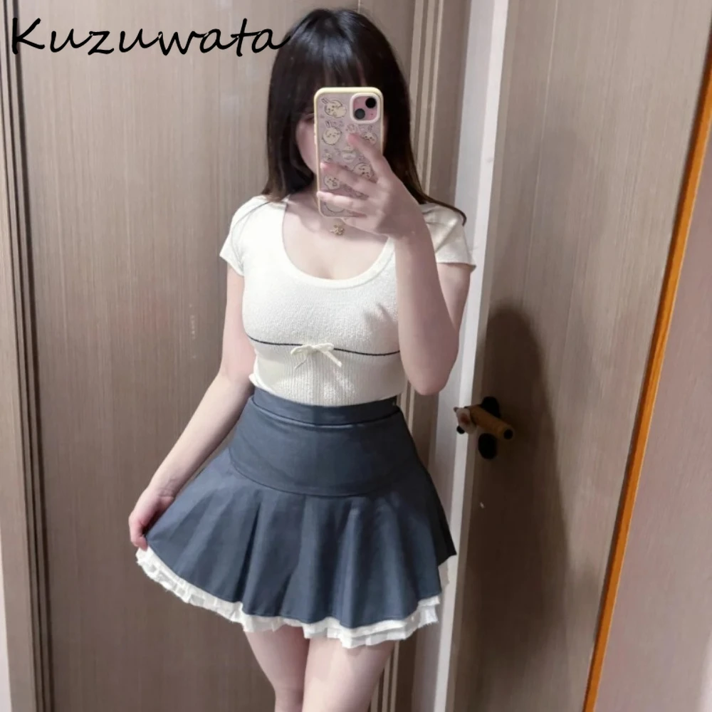 

Kuzuwata однотонные повседневные юбки трапециевидной формы с высокой талией, двухслойные лоскутные плиссированные юбки Faldas, японская универсальная студенческая модная юбка в консервативном стиле
