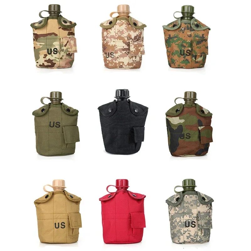 Military Tactical Canteen Bottle Hip Flask Aluminum Camping Survival Sports Water Bottle Kettle with Cover Outdoor Drinkware