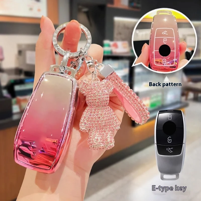 Romantic Pink for Mercedes Benz E C S GLC Class E200 E400 E63 W213 S550 S560 C260 A200 Smart Remote Car Key Case Cover Keychain