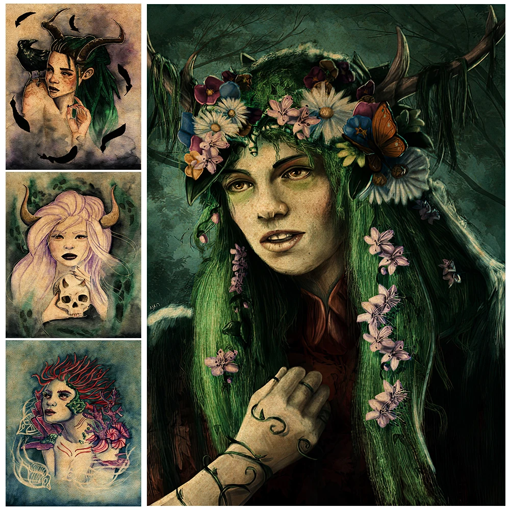 

Queen Of Crows And Queen Of Moths Vintage Wall Art Canvas Painting Home Decoration Swamp Banshee Art Poster And Prints Unframed
