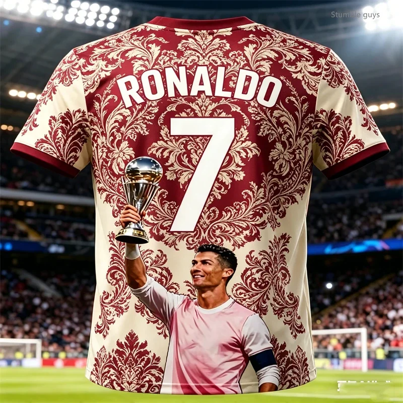 Sommer Herren Leichtgewicht Ronaldo Fußball Kurzarm-T-Shirt Lässiges Kinder-Jungen-Sporttrikot Street Tee