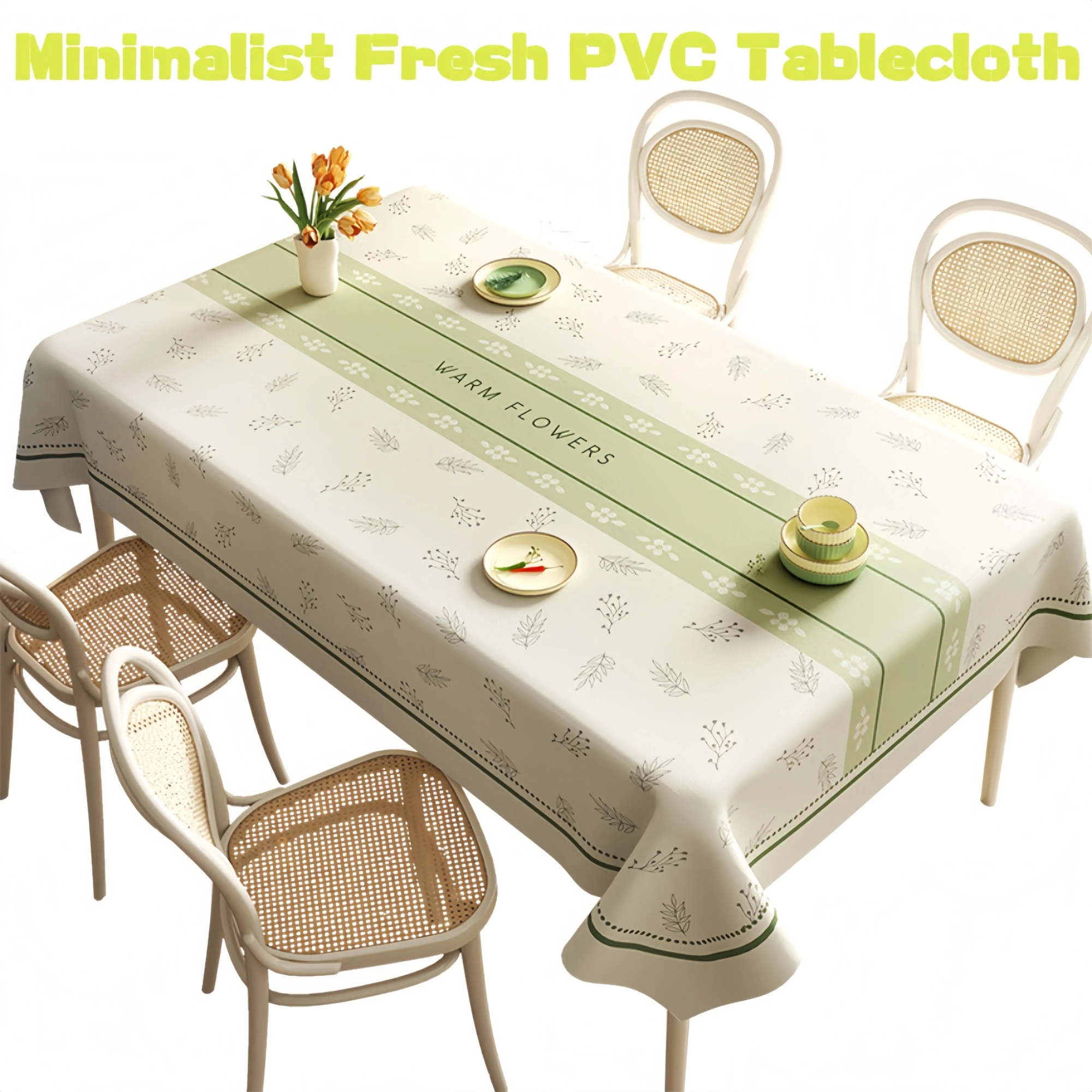 Fresh Style Tablecloth PVC Waterproof Oilproof,Heat-Insulating,Elegant Design,Easy Clean Luxury Table Coverfor Dining Tables