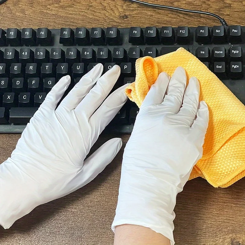 30/60/100PCS White Nitrile Gloves Disposable Household Waterproof Nitrile Gloves Kitchen Dishwashing Pet Bathing Cleaning Tools