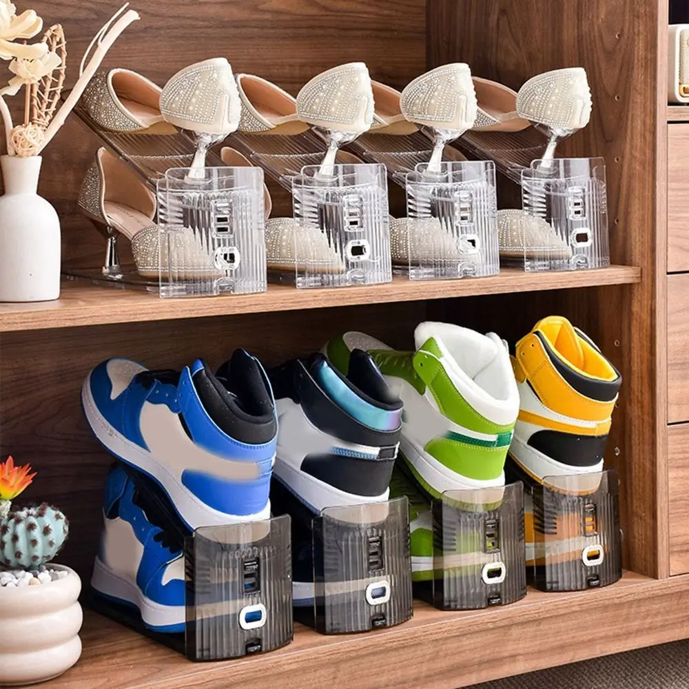 

2Pcs Transparent Double Layer Shoe Rack Anti-slip Space Saving Shoe Holder Plastic Adjustable Heights Shoe Storage Organizer
