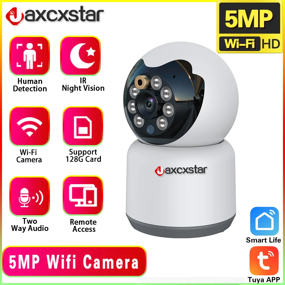 

5MP Mini Tuya Wifi Survalance Camera Color Night Vision Indoor Home Video Camera Security Protection Auto Tracking Baby Monitor