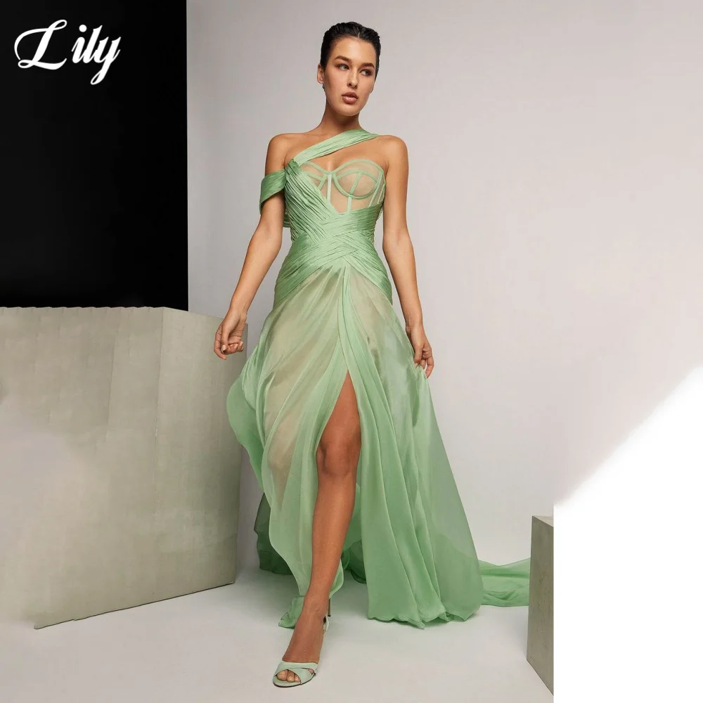 

Lily Green Elegant Formal Gown Backless Sweetheart Prom Dresses Side High Split Trailing Chic Woman Evening Dresses Customized