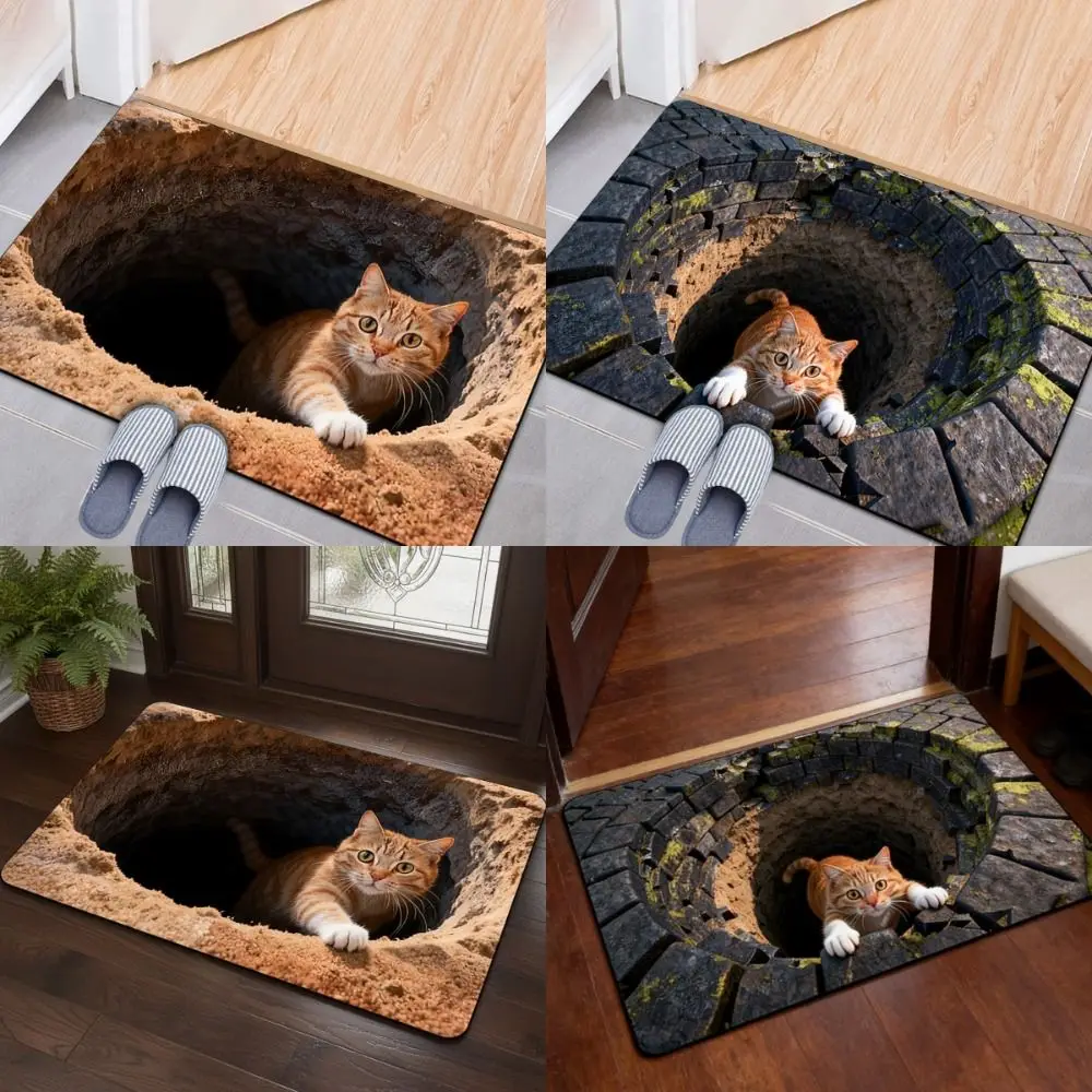 3D Flat Optical Illusion Doormat Water-absorbing Non-slip Bathroom Carpet Abrasion-resistant Durable Bedroom Door Rug Home