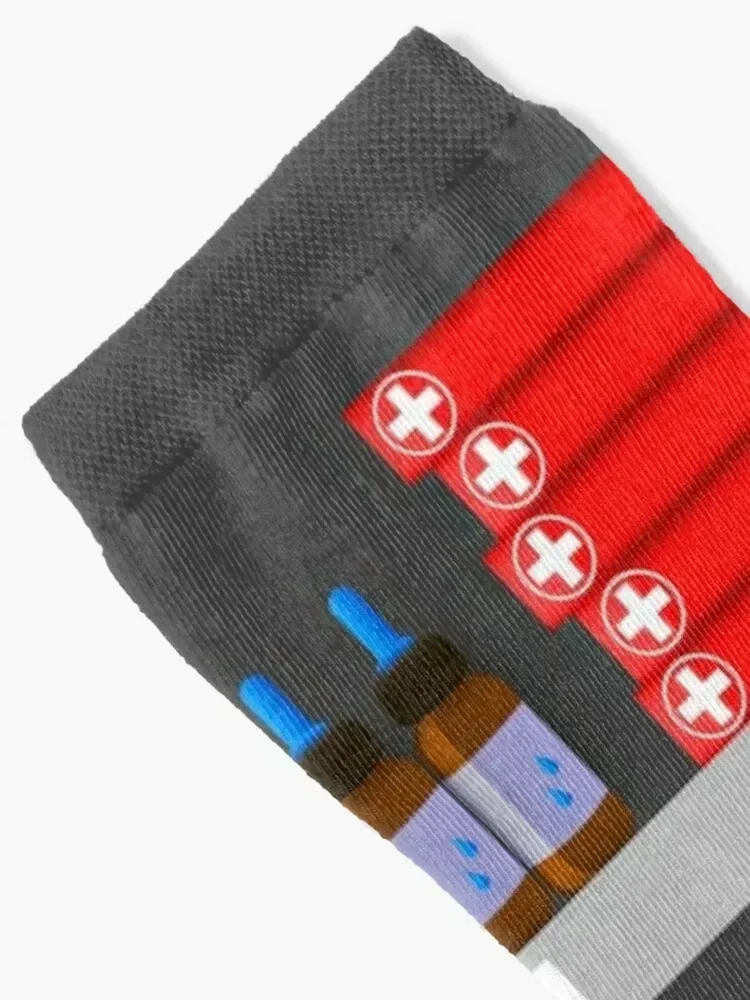 Pharmacy shelves with medicine bottles, sprays and pills Socks custom custom sports football Crossfit Mens Socks Women's