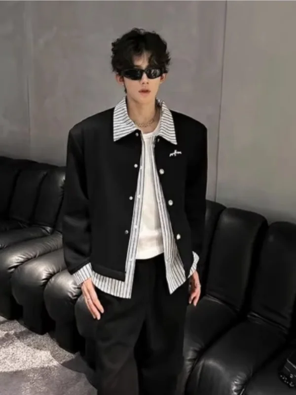 

American High Street Retro Striped irt Patchwork Open Cardigan Sweatirt Men's Women's Loose Jaet Trendy Top