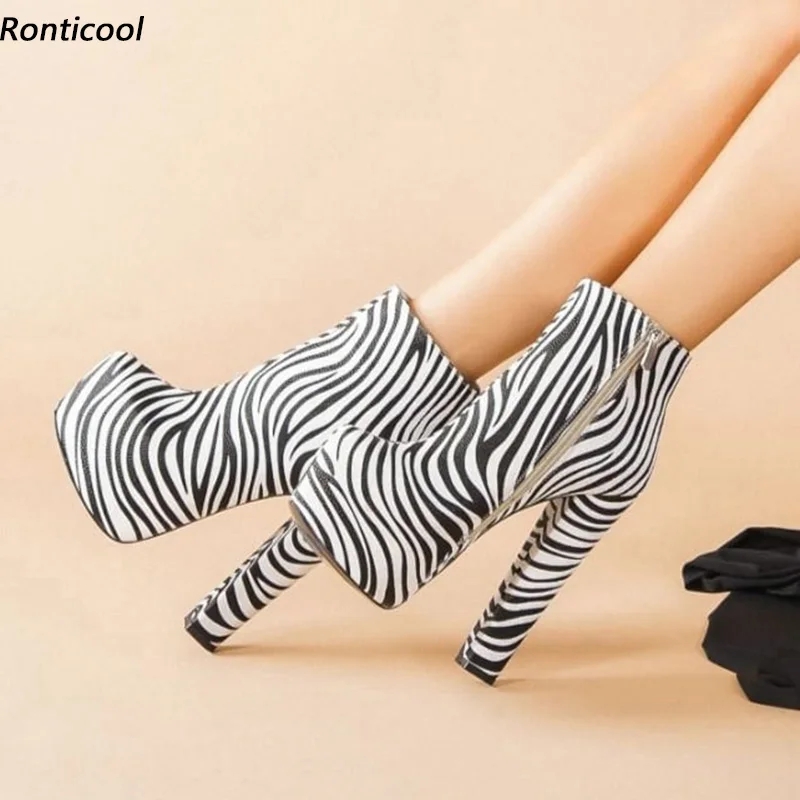 

Ronticool Handmade Women Winter Platform Ankle Boots Unisex Chunky Heels Round Toe Black Party Shoes US Size 5-20
