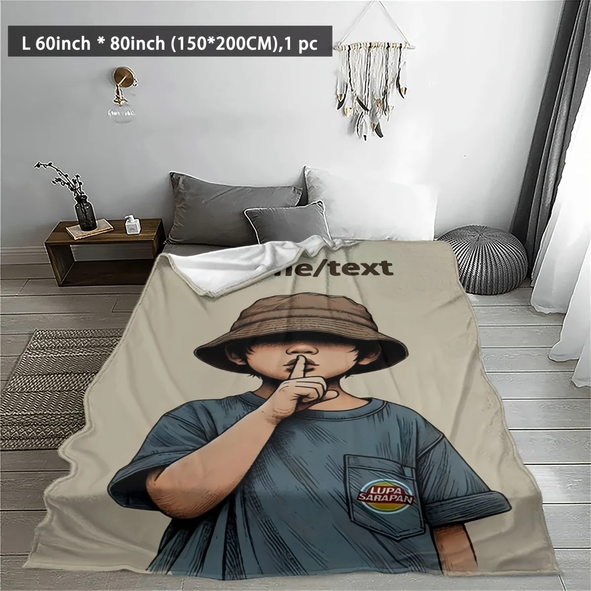 Custom name cute little boy flannel blanket, suitable for sofa, bed, birthday, children, friends, gift