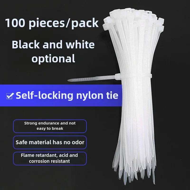 CANBOUN 100Pcs Nylon Cable Ties Self-locking Cord Ties Straps Adjustable Cables Fastening Loop Home Office Wire Zip Ties