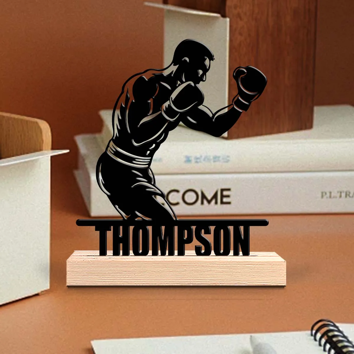 1pc Metal Ornaments with Customizable Names Custom Content With Wooden Base Desktop Decorations,Office Decorations