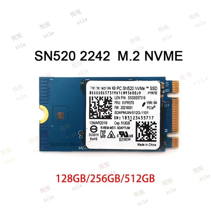 L+ Western Digital SN520 NVMe 128GB 256GB 512GB M.2 2242 PCIe3x2 For Lenovo Laptop