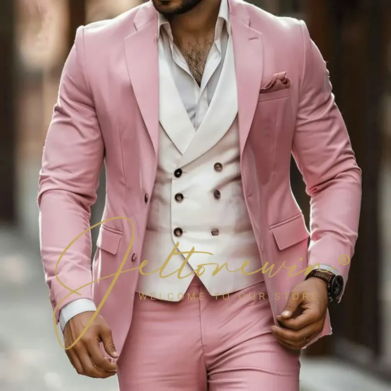 

Casual Suits for Men Notched Lapel 3 Pieces Blazer Vest Pants Set Gentleman Best Man Terno Tuxedo Suits for Men Wedding Dresses