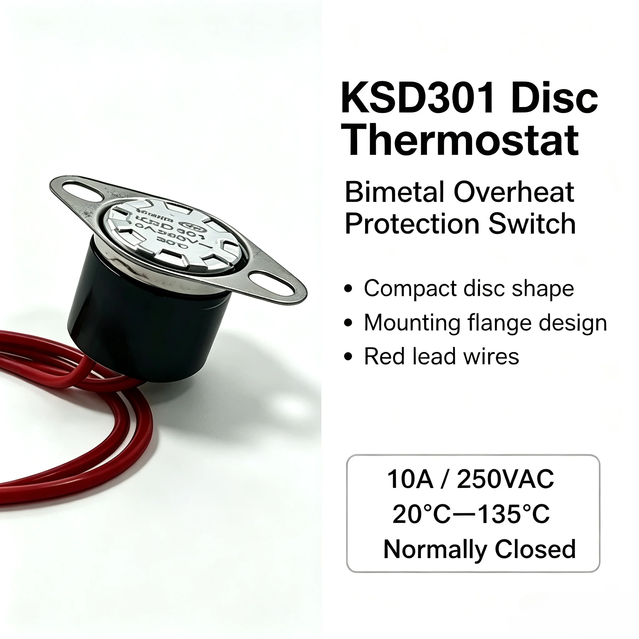1PCS KSD301/KSD302 waterproof 20C-135C Degree Normally Closed Temperature Switch Thermostat 20 50 60 65 70 75 135