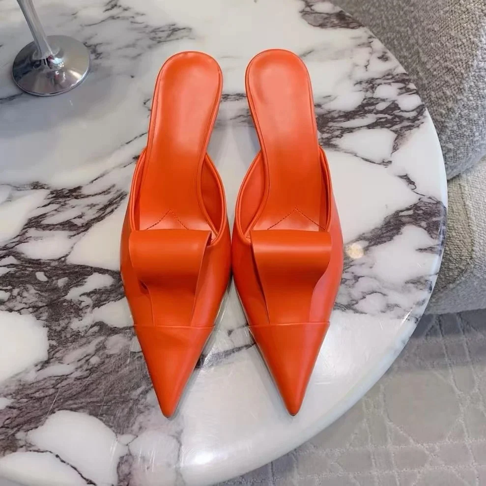 

Desinger Genuine Leather Pointed-Toe Kitten Heel Woman Slippers Stiletto Ladies Mules Beach Slides Outdoor Slippers Botas Mujer