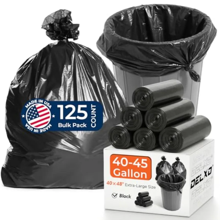 

40-45 Gallon Trash Bags 125 Count 40×48'' Large Black Garbage Bags Light-to-Medium Duty Star-Seal Can Liners for Home Kitchen Y
